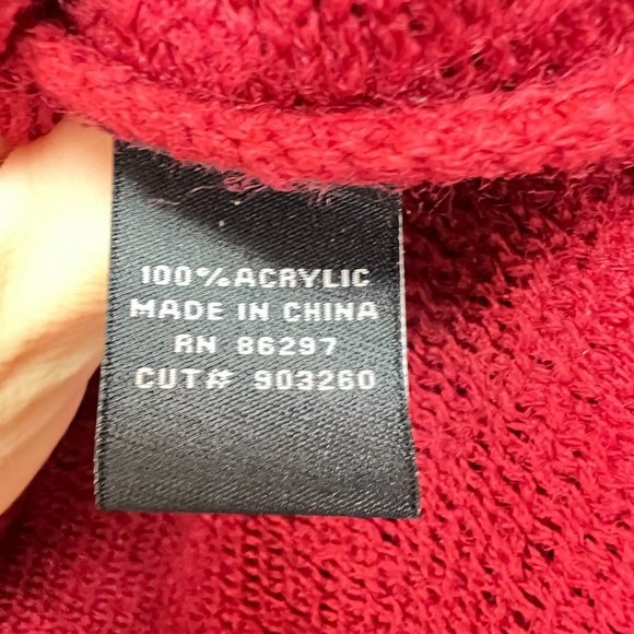 BCBGMAXAZRIA Knitted Fringed Cowl Neck Red Poncho Size S - Picture 5 of 7